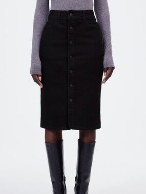 NWT Madewell Button Front Denim Midi Skirt, Clean Black Wash, Size 25